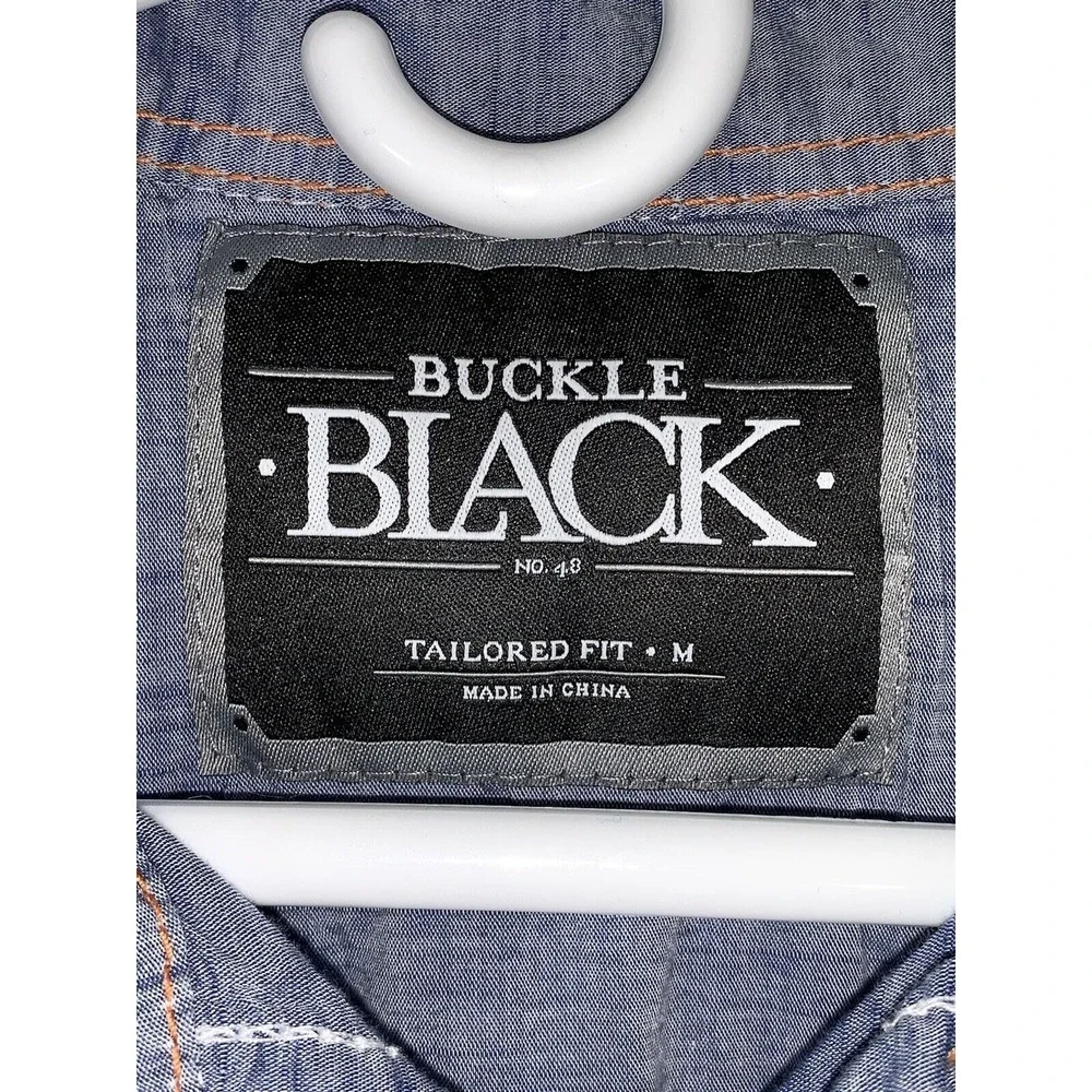 Buckle Black Tailored Fit Pearl Snap Blue  Long Sleeve Western Mens Size M - Picture 4 of 5